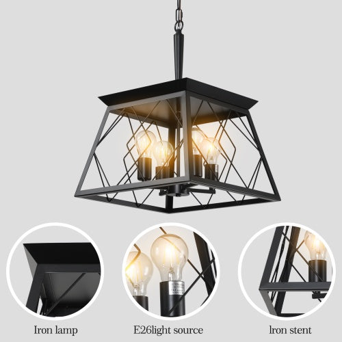 4-Light Black Farmhouse Chandelier – Adjustable Vintage Iron Fixture